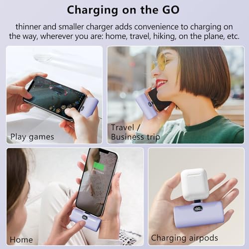 LUCKYDUO Ultra-Compact 5000 m Ah Portable Power Bank with Built-In Phone Holder & LED Light for i Phone – Essential Travel Charger with LCD Battery Indicator, Compatible with i Phone 14/13/12/11/XR/SE/8/7 Pro Max – Stay Charged Anywhere