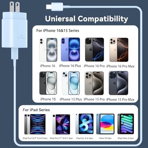 30 W USB-C Fast Charging Block with 10 FT Type C Cable – Ultimate Charging Solution for i Phone 16/15 Series and Beyond – Compact, High-Efficiency Power Adapter for Home and Travel Use – Safe and Reliable Device Charging