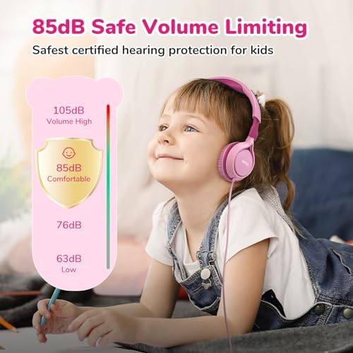 Ear Fun S1 Kids Headphones – Safe 85 d B Volume-Limited Wired Headphones with Adjustable Headband | Foldable Lightweight On-Ear Design in Vibrant Blue & Pink | Ideal for School, Travel, and Everyday Listening | Exceptional Stereo Sound for Young Ears