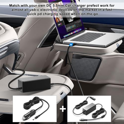 HKY PD100W DC5525 to USB-C Charging Cable DC5.5mmx2.5mm Round Female to Type-C Charger Power Adapter Cable for Laptop Tablet Phone Porable Power Station & All USB-C Connector Device – Enhanced Compatibility and Speed