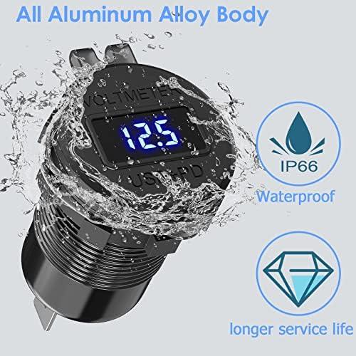 Dual PD 30 W & QC3.0 18 W Car Charger Socket – Qidoe 12 V Waterproof USB Outlet with Integrated Voltmeter for Boats, RVs, and Vehicles – High-Speed Charging and Enhanced Compatibility for All Your Devices