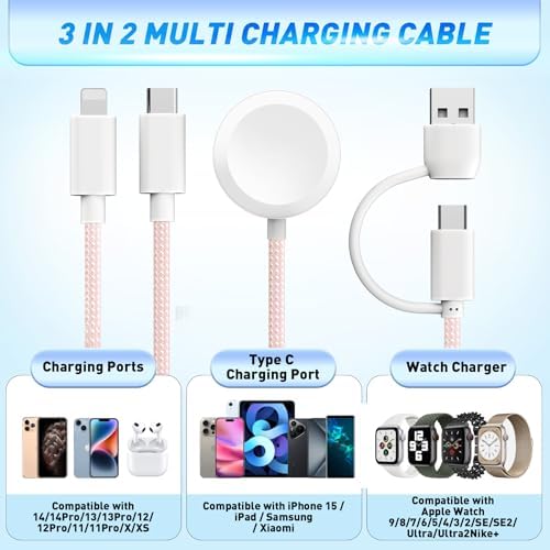 Ultimate 3-in-2 USB C Charging Cable for Apple Watch Ultra, SE & Series 1-8 – 4 FT Multi-Device Fast Charger in Stylish Gray – Sleek, Portable Solution for Effortless Power Anywhere – Streamlined Charging for Smartwatches and More