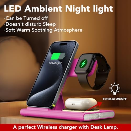 Ultra-Convenient 3-in-1 Foldable Wireless Charging Dock for Apple Devices – Rapid Power-Up Station for i Phone 16/15/14/13/12/11/X/XS, Apple Watch Series 10/9/8/7/Ultra2/Ultra/SE, and Air Pods Pro/2/3/4 – Lightweight Travel Charger with Integrated LED Light for Enhanced Portability and Efficiency