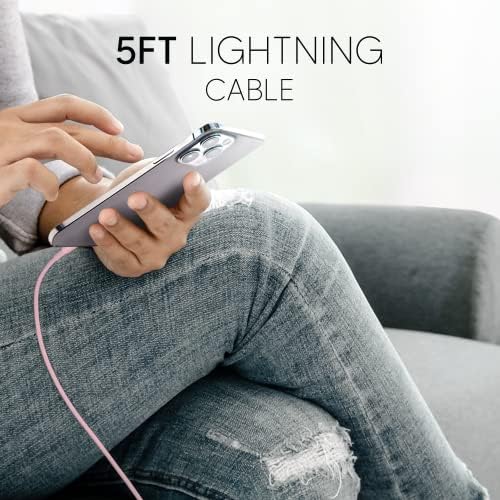 Talk Works MFi Certified 5′ Lightning USB Cable for i Phone 14/13/12, Air Pods, and i Pad – Fast Charging Wall Charger Adapter – Durable Black Design for Enhanced Compatibility and Speed