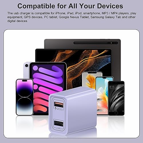30 W Dual Port USB-C Wall Charger 4 Pack – Fast Charge QC 3.0 Power Adapter for i Phone 15 Series, Samsung Galaxy & Tablets – Compact & Stylish Purple Design for Home and Travel – Ultimate Charging Solution for Multiple Devices