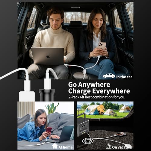 USB to USB C Cable [2 Pack, 6FT],USB A to USB C 3A Fast Charging Braided Charge Cord, Car Carplay Cable for iPhone 16 15 15 Pro Max 15 16 Plus iPad Pro iPad Air 5th Mini 7th Gen Car Charger Cable Cord – Enhanced Compatibility and Speed