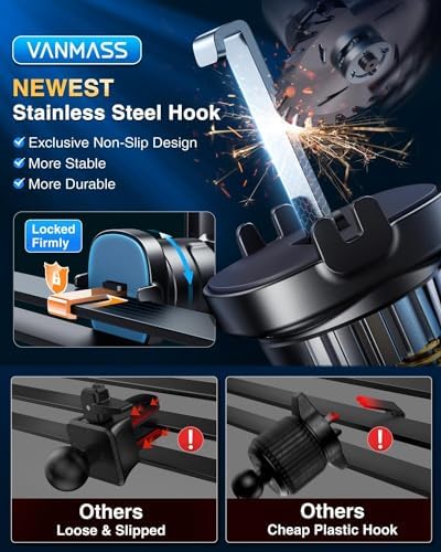 VANMASS Military-Grade Car Phone Holder – Maximum Durability for i Phone 16, 15 Pro Max, 14, 13 & Android Devices – Ultimate Dashboard, Windshield & Vent Mount with Secure Suction & Clip Mechanism for Safe Navigation – 360-Degree Adjustable Viewing for Effortless Access – Heavy-Duty Cell Cradle for Confident Driving