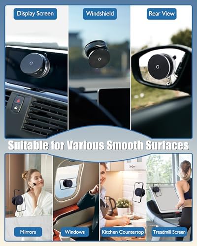 Latest Magnetic Phone Holder for Car Dashboard – Vacuum Suction Cup Phone Mount with Adjustable Angle, Compatible for Cell Phone (Use Metal Ring) – Secure Mirror/Glass/Desk Use – Enhanced Compatibility and Speed