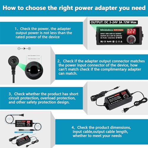 Universal 72 W Adjustable AC to DC Power Supply Adapter – Versatile 3 V to 36 V Converter with LED Voltage Display & 16 Interchangeable Tips for Efficient Household Electronics Charging – Ideal for Hobbyists and Professionals Seeking Optimal Performance and Portability