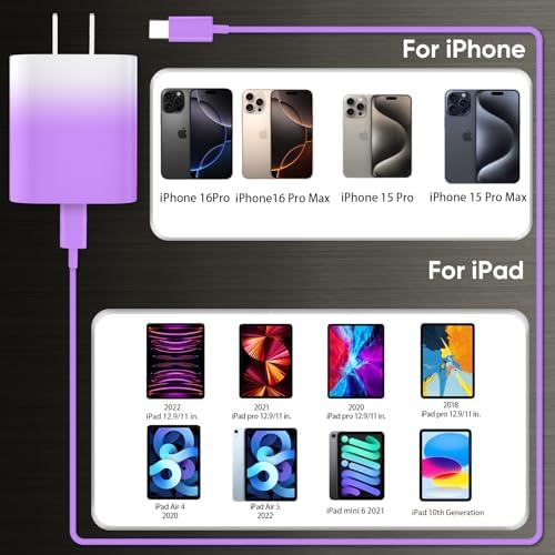 Ultimate 10 FT USB-C Fast Charging Kit for i Phone 16 and 15 – 20 W Power Adapter & Extra Long Cord for Rapid Charging of i Pads and Android Devices – Enhanced Compatibility and Durability for Everyday Use