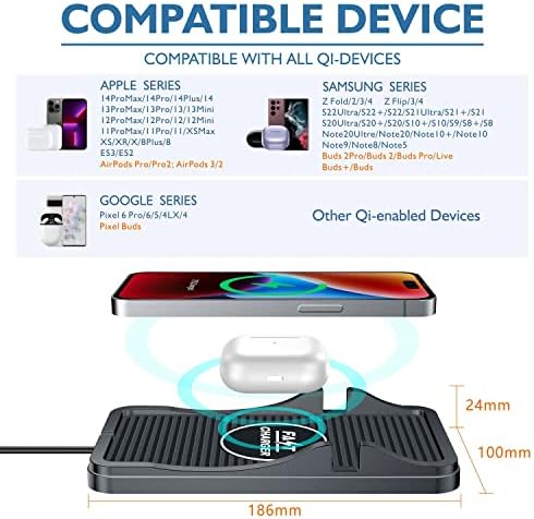 Ultimate Wireless Car Charger Pad: 15 W Fast Charging Solution for i Phone & Android Devices – Non-Slip Design with Secure Mounting Adapter – Universal Compatibility with Samsung Galaxy, LG G8, and More for Effortless On-the-Go Power
