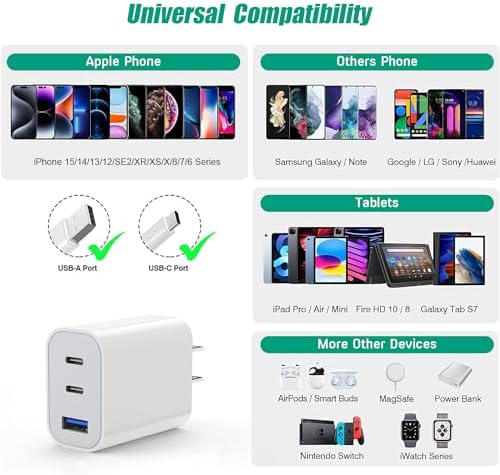Dual-Port 35 W 3-Port USB C Charger Block for i Phone 16/15 – Fast Charging Power Adapter for Multi-Device Convenience – Compact Multiport Wall Charger for Home, Office & Travel – Essential Accessory for Enhanced Compatibility and Speed