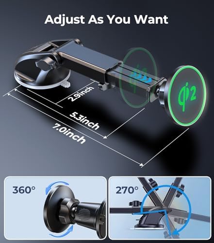 Mag Safe-Compatible Vacuum Suction Car Phone Holder – Versatile Magnetic Mount with Aerospace Alloy Arm for Tesla, Gym, Shower, and Smooth Surfaces – Secure Dashboard/Windshield Screen Solution for i Phone – 360-Degree Rotation for Optimal Viewing Angles and Hands-Free Safety