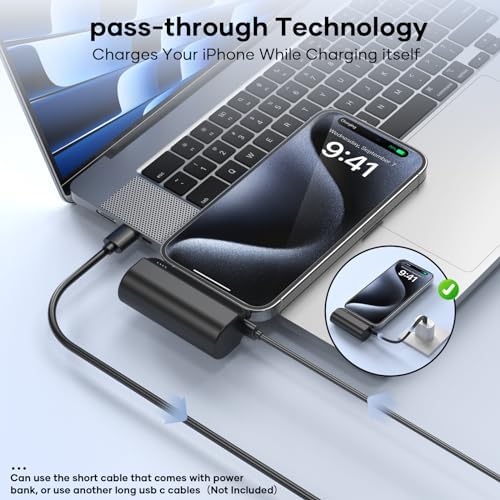 Ultra-Compact 5000 m Ah Mini Portable Charger for i Phone 14, 13, 12, 11, XR, XS, X, 8, 7, 6 | MFi Certified 20 W PD Fast Charging Power Bank | Lightweight & Stylish 2-Pack (Black) for On-the-Go Convenience – Rapid Power Solution for Your Mobile Lifestyle