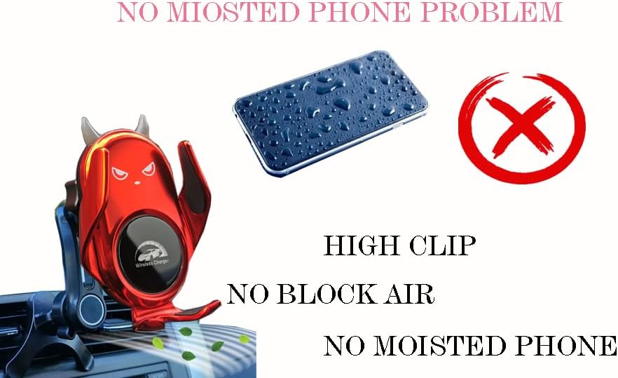 Innovative Auto-Clamping Wireless Charging Car Phone Holder with Rotatable Vent Clip – Stylish Cute Demon Design for i Phone, Samsung Galaxy & Android Devices – Ultimate Compatibility and Fast Charging Solution for Modern Drivers