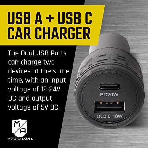 Mob Armor 38 W Dual USB Quick Charge Car Charger – Universal Fast Charging Adapter for USB A & USB C Devices – Compact and Durable Car Phone Charger for Efficient Power on the Go – Ideal for Road Trips and Daily Commuting – Stay Connected with Enhanced Compatibility