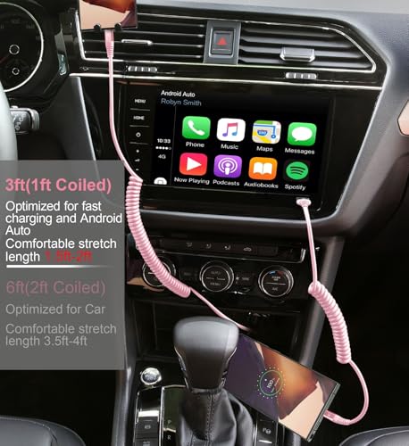 KIYODA 3 FT USB A to C Fast Charging Cables – Versatile 2-Pack for i Phone 15/16 and Samsung Galaxy A10/A20 – Stylish Pink Design for On-the-Go Charging – Durable, High-Speed Performance for All Your Devices – Ideal for Car and Home Use