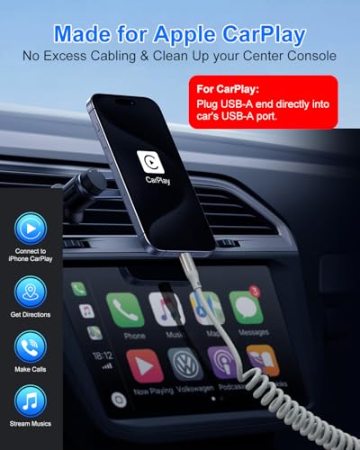 Revolutionary Coiled USB-C to Lightning Charging Cable – MFi Certified for Apple Carplay Compatibility, Fast Data Transfer, and Retractable Design for i Phone, i Pad, and i Pod – Optimal Flexibility and LED Charging Indicator for Ultimate Convenience