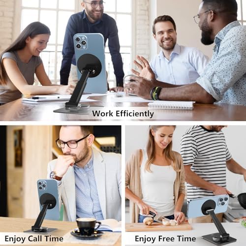 Magnetic Phone Stand Compatible with MagSafe for iphone16, Phone Stand for Desk with 360°Rotation Base, Adjustable Height to 6.1 inch, Compatible for MagSafe Case and iPhone 16/15/14/13/12 – Enhanced Compatibility and Speed
