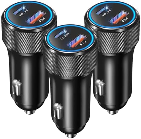 OKRAY 3-Pack USB C Car Charger – 36 W Fast Charging Dual USB Adapter with PD3.0 & QC3.0 Technology for i Phone 16/15/14/13/12 Pro & Samsung Galaxy S24/Note20 – Compact Multiport Cigarette Lighter Charger for Ultimate On-the-Go Power