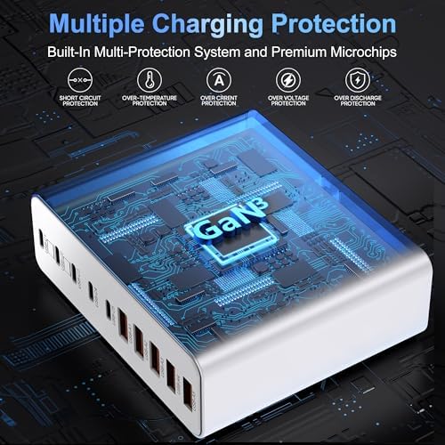 Ultimate 420 W Ga N Multi-Device Charging Hub – 10-Port USB C & A Wall Charger for Mac Book, i Phone, i Pad, Dell XPS, and Samsung Galaxy – Rapid Smart Charging Station with Advanced Safety Features for Efficient Power Management
