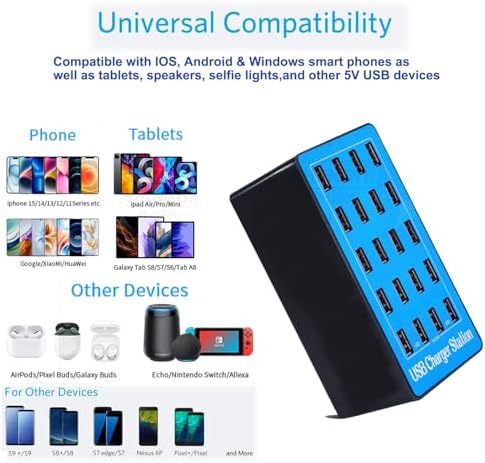 Max Lax 20-Port High-Speed USB Charger Hub – 100 W Multi-Device Power Station for Smartphones, Tablets & USB Gadgets – Intelligent Power Distribution & Space-Saving Design for Effortless Home and Office Charging