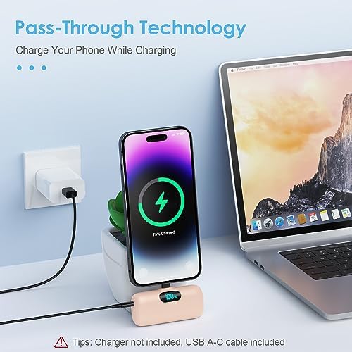 Compact Pink Portable Charger for i Phone – 5000 m Ah PD Fast Charging Power Bank, Lightweight Mini Battery Pack Compatible with i Phone 14/14 Pro Max/13/13 Pro/12 Pro/11/XS/XR/X/8/7/6 – Stylish and Versatile Backup Solution for On-the-Go Power