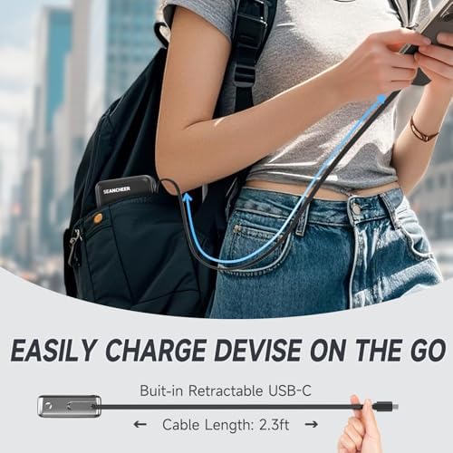 Ultra-Compact 10000 m Ah Power Bank with 22.5 W Fast Charge and Retractable 2.3 ft USB-C Cable | Triple Device Charging for i Phone 16/15, Samsung & Android | Lightweight Mini Charger with LED Battery Monitor | Essential for Professionals & Adventurers | Premium Gift-Ready Design