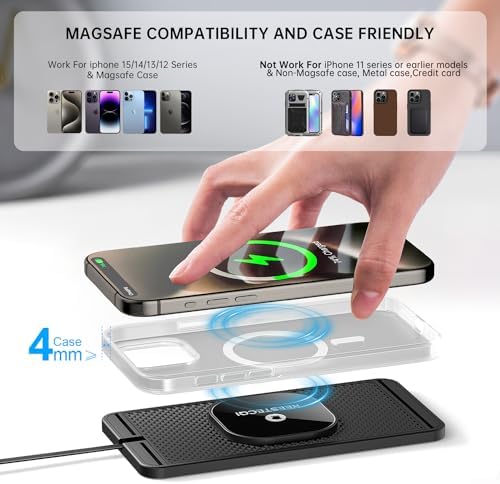 Revolutionize Your On-the-Go Charging with the REESTECQI 15 W Magnetic Wireless Car Charger Pad – Fast, Secure, and Compatible with i Phone 12-16 & Air Pods, Featuring Non-Slip Design and 40 W Car Charger for Ultimate Convenience and Efficiency