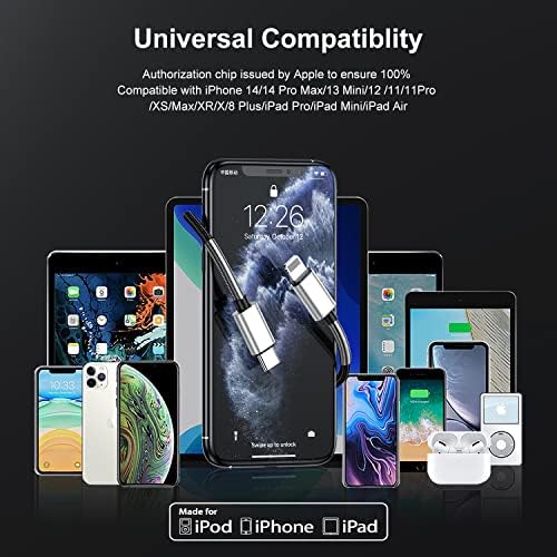10-Foot Apple MFi Certified USB C to Lightning Charging Cable – Dual Pack High-Speed i Phone Charger for 14/13/12 Series and i Pad – Durable Long Charging Cord for Ultimate Convenience and Flexibility