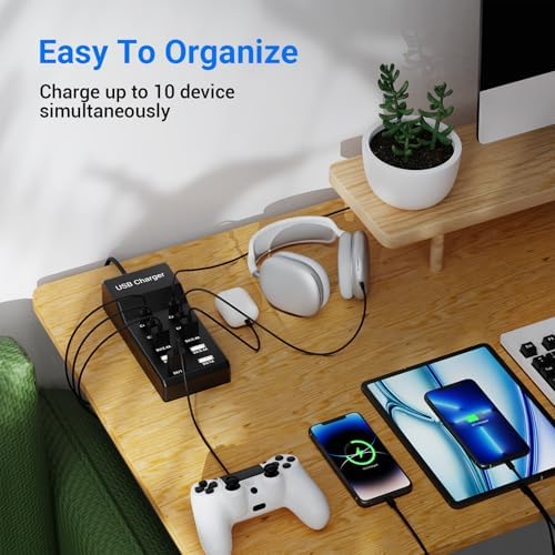Ultimate 10-Port USB Charging Hub – 50 W Fast Multi-Device Charger Station Compatible with i Phone, Galaxy, i Pad, and More – Smart Power Distribution for Home & Office Use – Sleek, Compact Design for Travel Convenience