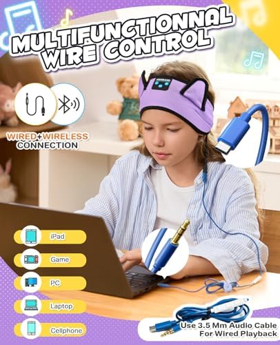 Premium Safe Listening Kids Headphones – Versatile Bluetooth & Wired Connectivity – Ultra-Comfort Stretchy Headband for Secure Fit – Travel-Friendly Audio Gear for Toddlers and Babies – Exceptional Device Compatibility – Lightweight, Durable Design for Everyday Adventures