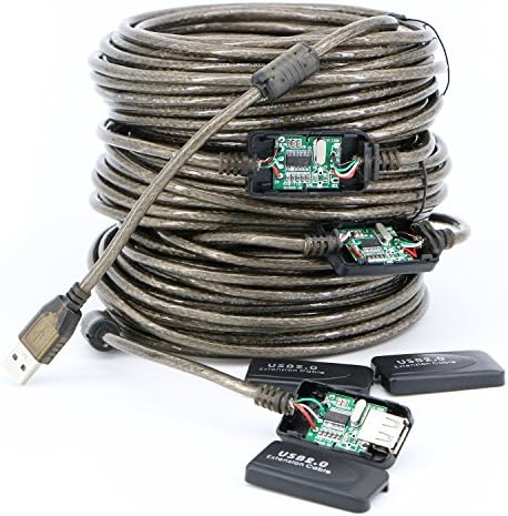 PASOW 50-Foot USB 2.0 A Male to A Female Active Extension Cable with Signal Booster and LED Indicator – Optimal High-Speed Data Transfer for Printers, Keyboards, Game Consoles, and More – Perfect for Home & Office Connectivity Solutions