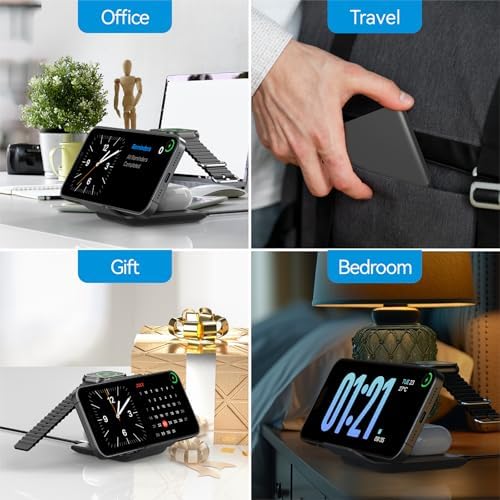 Geyo 3-in-1 Foldable Wireless Charging Station for Apple Devices – Fast Charge Your i Phone 16/15/14/13/Pro Max/Pro/Plus/Mini, Air Pods 2/3/Pro, and Apple Watch Ultra/9/8/7/SE/6/5/4 – Ultimate Convenience and Portability for Modern Users