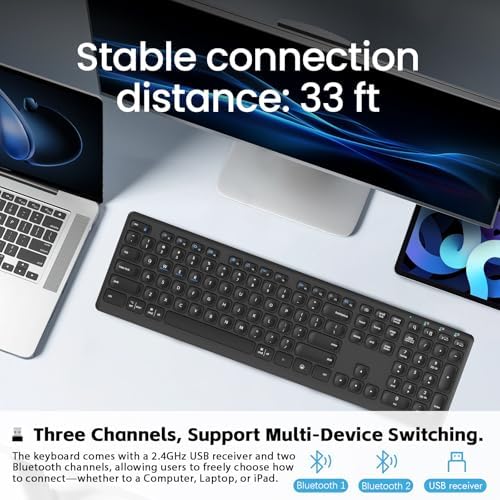 Elevate Your Typing Experience with the K9300 Wireless Bluetooth Keyboard – Multi-Device Switching, Silent Scissor-Switch Keys, Ergonomic Design for Ultimate Comfort and Compatibility with Mac, Windows, Laptops, and i Pads – Sleek Black Finish for Modern Workspaces