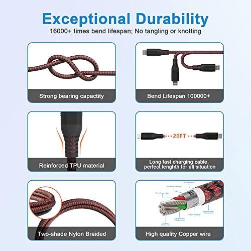 Extra Long 20 Ft USB C to Lightning Charger Cable – MFi Certified Fast Charging Cord for i Phone 13/12/11/XS/X/8 – High-Speed Power Delivery Up to 3 A for Ultimate Convenience and Performance