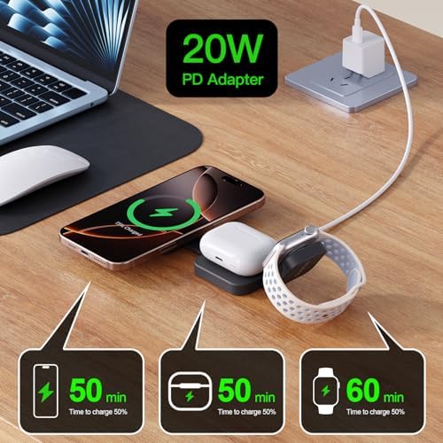 Advanced 3-in-1 Foldable Wireless Charging Station for i Phone 16 Pro Max – Mag Safe Compatible, High-Speed 20 W Charger for i Phone 16/15/14/12/11/X, Apple Watch Ultra/SE, and Air Pods – Enhanced Cooling Technology, Travel-Friendly Design, and Superior Compatibility