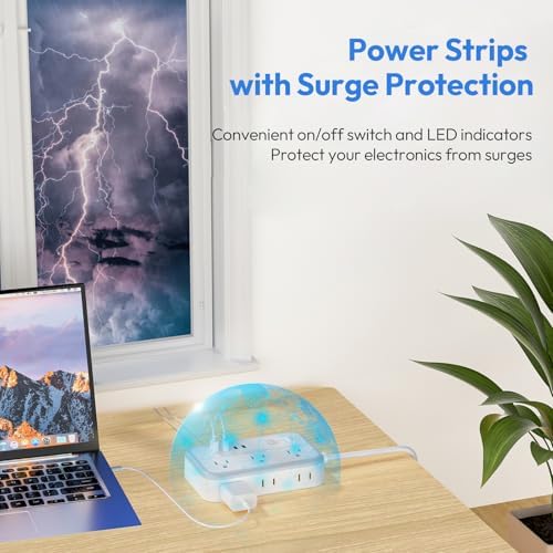 NTONPOWER 6-Outlet Surge Protector Power Strip with 4 USB Charging Ports, Including 2 USB-C Fast Chargers, 5-Foot Flat Plug Extension Cord for Home, Office & Dorm Room – Ultimate Device Protection & Space-Saving Solution