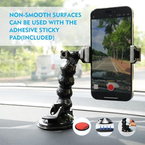 Ultimate 360-Degree Rotating Flexible Suction Cup Car Phone Holder for 4.0-7.0 Inch Devices and Action Cameras – Enhanced Stability and Versatile Positioning for Safe Navigation and Capturing Moments on the Go