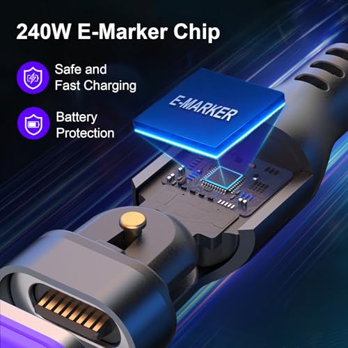 iontech 240W 16Pin USB C Magnetic Charging Cable, 6 in 1 Magnetic Fast Multi Charger, 180° Rotation Data Cable for MacBook Pro iPad, iPhone Samsung Android Phone Tablet Gaming Console (6ft) – Enhanced Compatibility and Speed