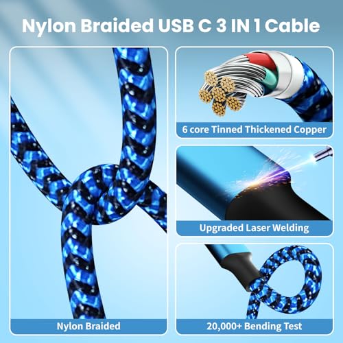 Power Up Your Devices with the 100 W USB C Multi Charging Cable – 3-in-1 Fast Charging Solution Featuring E-Mark Chip for Enhanced Safety and Universal Compatibility with USB C, Lightning, and Micro USB Devices – 5 FT Length, 2-Pack for Ultimate Convenience and Efficiency in Charging Smartphones, Tablets, Laptops, and More