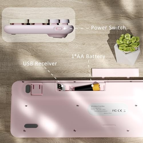 Multitask in Style: Rainbow Pink Wireless Dual Mode Keyboard with Retro Round Keycaps – Connect 3 Devices Effortlessly for Enhanced Productivity and Comfort