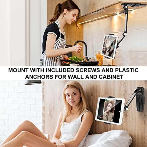 Revolutionize Your Kitchen Setup with Above TEK 3-in-1 Highflex 360° Adjustable i Pad Wall Mount – Universal Under Cabinet Tablet Holder for i Pads, Mini, Air & Surface Pro, Effortless Installation, Sleek Black Finish for Modern Functionality