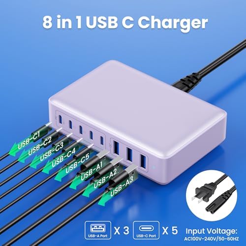 Power Up in Style: 300 W Ga N IV 8-Port USB-C Charging Hub – Fast PD 100 W Charger for Mac Book, i Phone 16/15/14, and Galaxy Devices – Ultimate Compact Charging Solution for Home and Travel Efficiency – Multi-Device Compatibility with Rapid Charging Capability – Engineered for Professionals and Tech Enthusiasts – Stay Powered Anywhere with This Versatile Charging Station