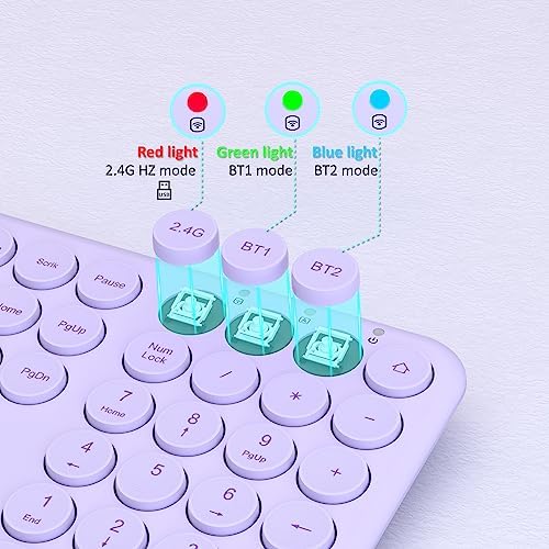 UBOTIE Wireless Green Keyboard – Stylish Full-Size Bluetooth & 2.4 GHz Dual Mode Keyboard with Unique Round Keycaps, Ultra-Slim Design & Quiet Scissor Switches for Effortless Typing on PC, MAC & Smart Devices – Perfect for Home & Office Use