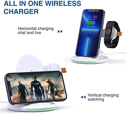 Ultimate 3-in-1 Wireless Charging Hub: Fast Universal Charger for Fitbit Charge 6/5 & Luxe, i Phone 14/12 Pro Max/13/11/8, Samsung Galaxy S22+, and Air Pods Pro/3 – Sleek Black Design for a Tidy Space and Rapid Power Solutions