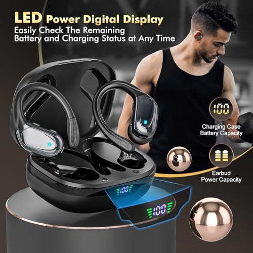 Revolutionary Bluetooth 5.3 Wireless Earbuds with Exceptional 80-Hour Playtime – IPX7 Waterproof Sport Headphones Engineered for Ultimate Noise Isolation and Secure Comfort – Ideal for Gym Enthusiasts and Outdoor Explorers – Striking Red Design – Unmatched Audio Performance for Active Lifestyles