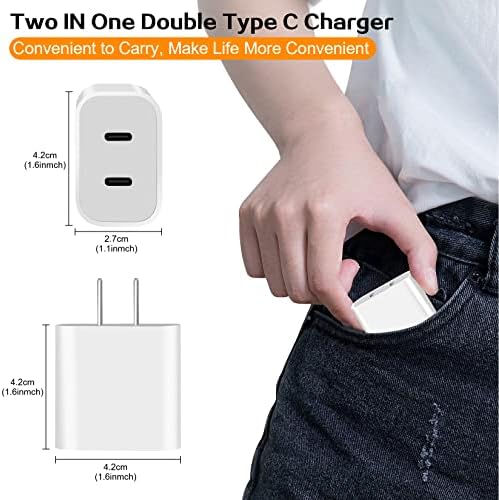 Ultra-Fast Dual Port USB-C i Phone Charger with 10 FT Quick Lightning Cables – High-Efficiency Charging Block for i Phone 14 Pro Max, 13 Pro, 12, 11, XS, XR, 8, SE – Ideal for Home and Travel, 2-Pack for Maximum Convenience and Speed