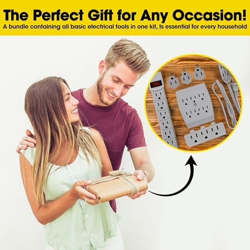 Comprehensive 7-Piece Multi-Outlet Power Management Kit – Versatile 6 Outlet Power Strip, Dual Outlet Extenders, 5 Ft Indoor Extension Cord & 3 Prong Adapters for Enhanced Compatibility – Essential Home & Office Surge Protection Solution in Sleek White Design