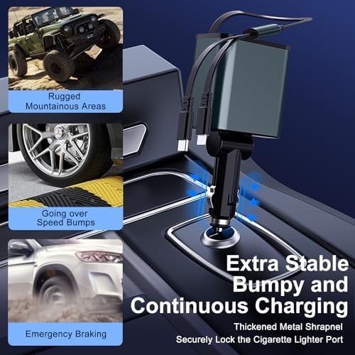 ELOHEI 66 W Retractable Car Charger – 5-in-1 Fast Charging Hub with 31.5″ Tangle-Free Cords, Dual USB Ports for i Phone 16/15/14/13/12 Pro Max & Android – Unmatched Compatibility and Speed for On-the-Go Power Solutions